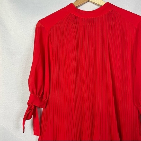 ASOS Tall Red Pleated Trapeze Tie Sleeve Mini Dress 2 - Picture 4 of 5